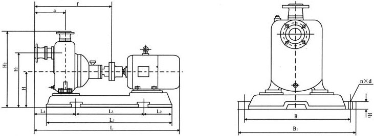 ZW系列自吸无堵塞排污泵安装尺寸图